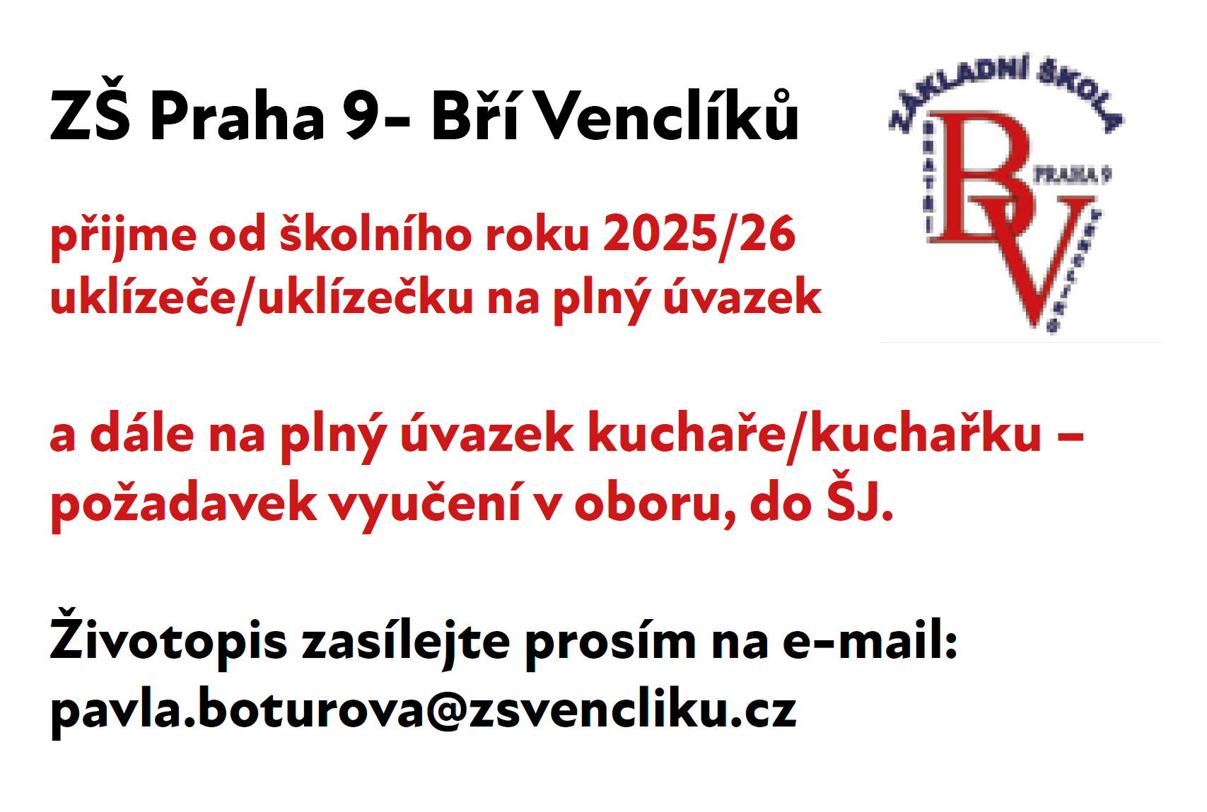 Volná místa - Uklizeč(ka), kuchař(ka)