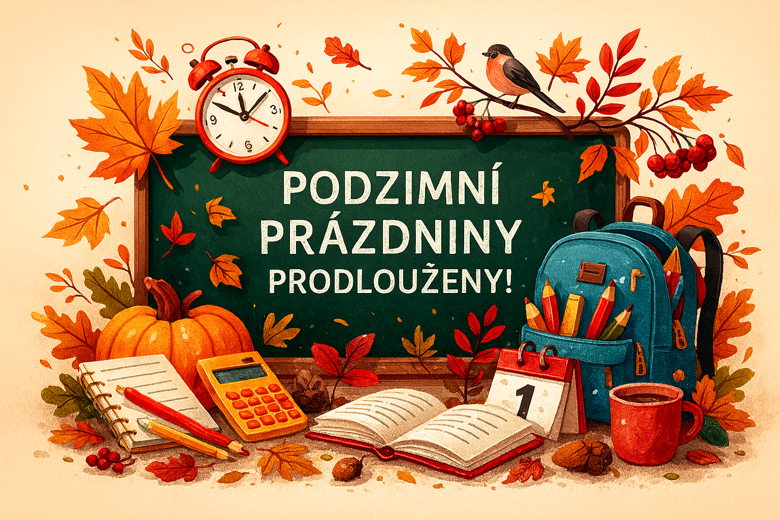 Podzimní prázdniny prodlouženy o dny ředitelského volna 27. 10. - 31. 10 .2025