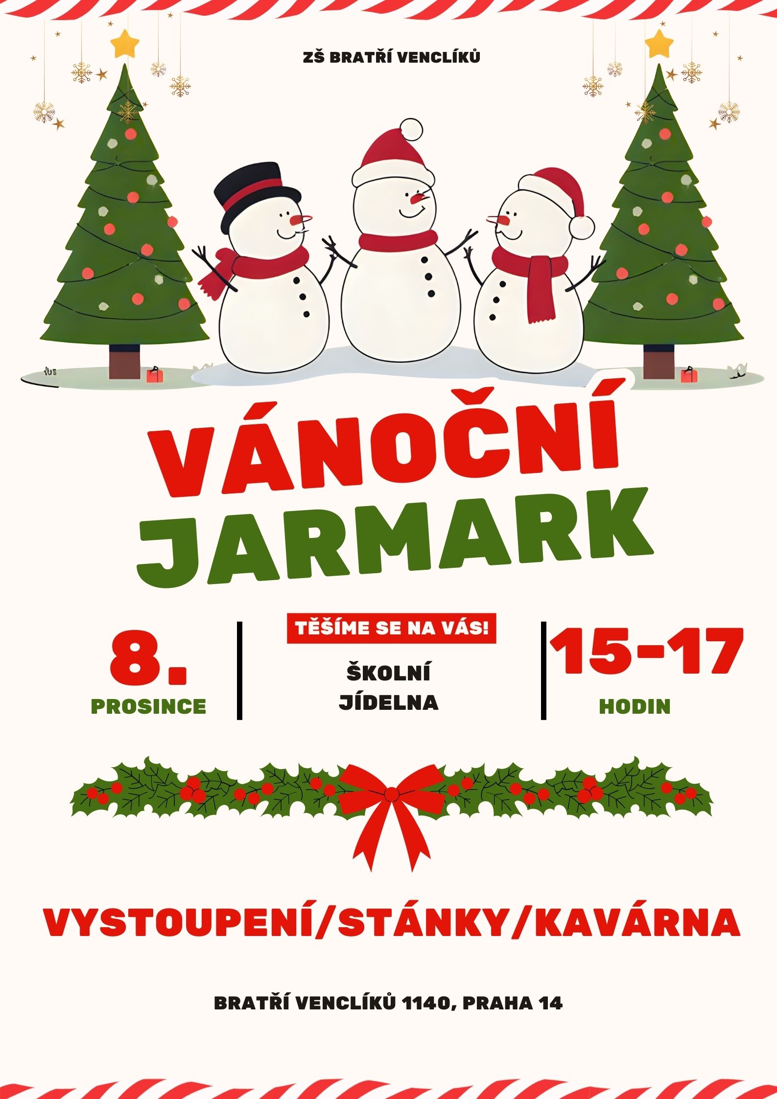 Zveme vás na vánoční jarmark na naší škole! 8. 12. 2025 15:00 - 17:00