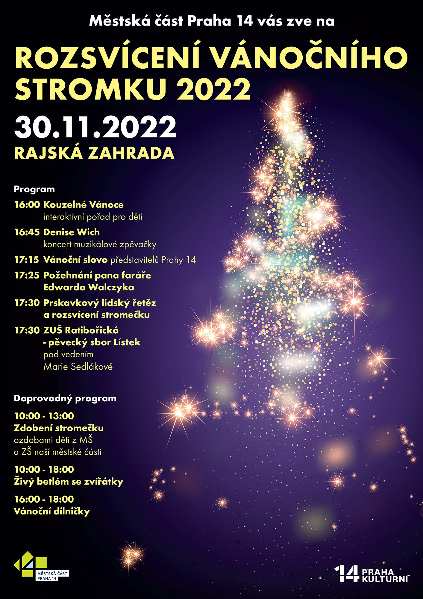 Výzdoba a rozsvícení vánočního stromku Prahy 14