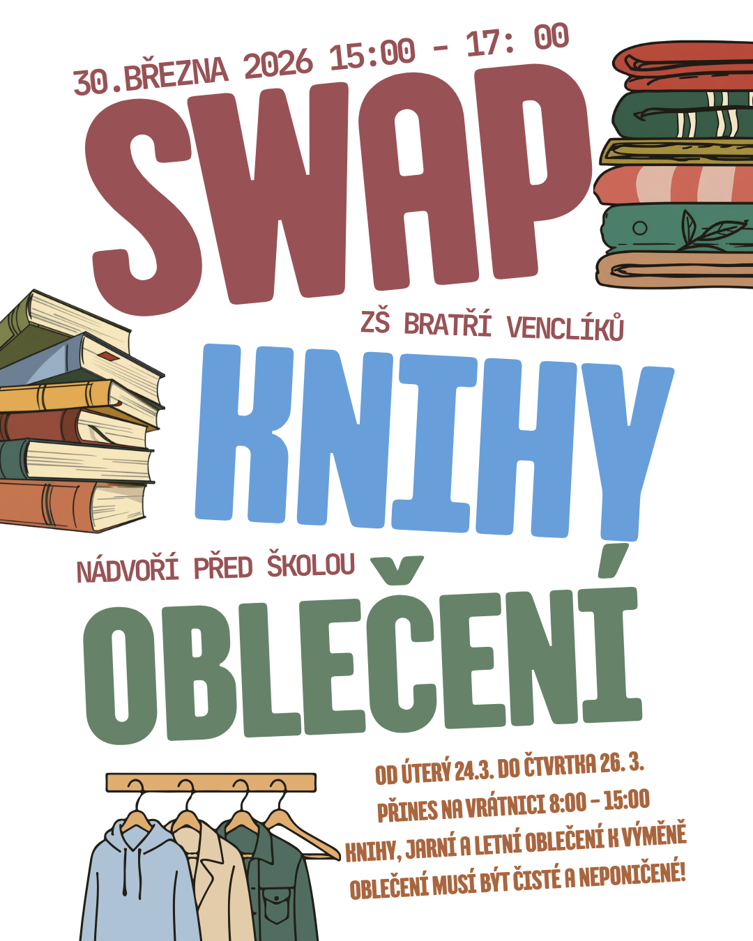 EVVO Jarní swap knih a oblečení - 30. 3. 2026 15:00 - 17:00